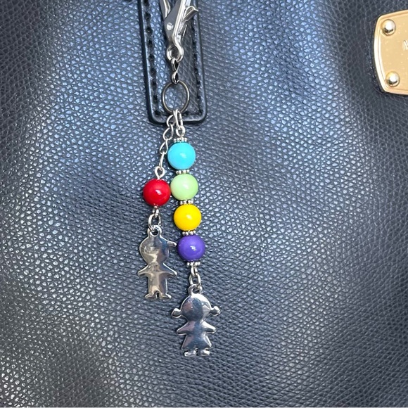 Colorful Beaded Bag Charm with Boy and Girl Pendants - Picture 6 of 6
